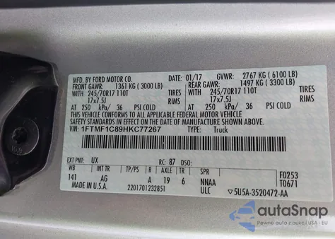 2017 Ford F-150 Xl from USA, damaged, VIN 1FTMF1C89HKC77267